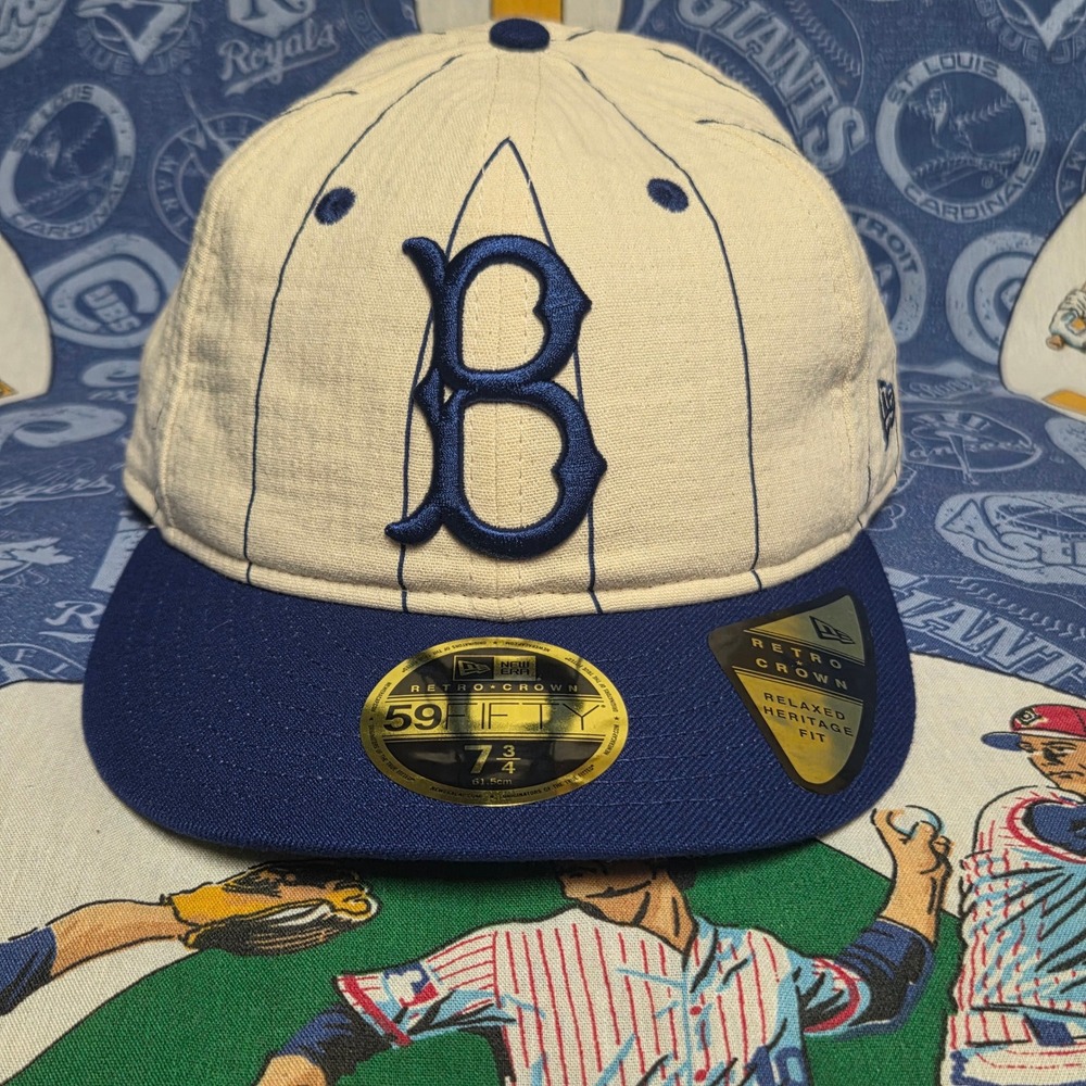 Brooklyn Dodgers New Era Hat Mens 7 3/4 Blue 59FIFTY Retro Crown Linen Pinstripe